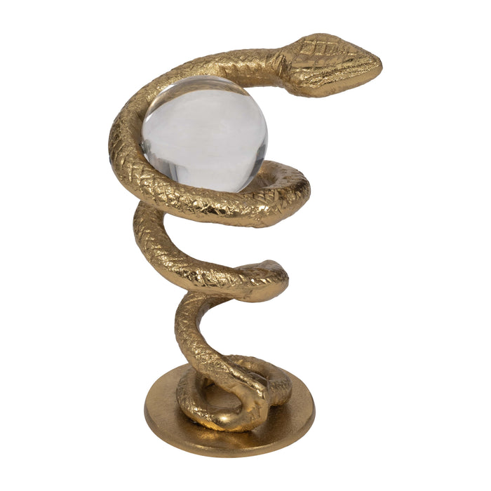Serpent enroulé de 7 po en métal avec boule en acrylique - doré