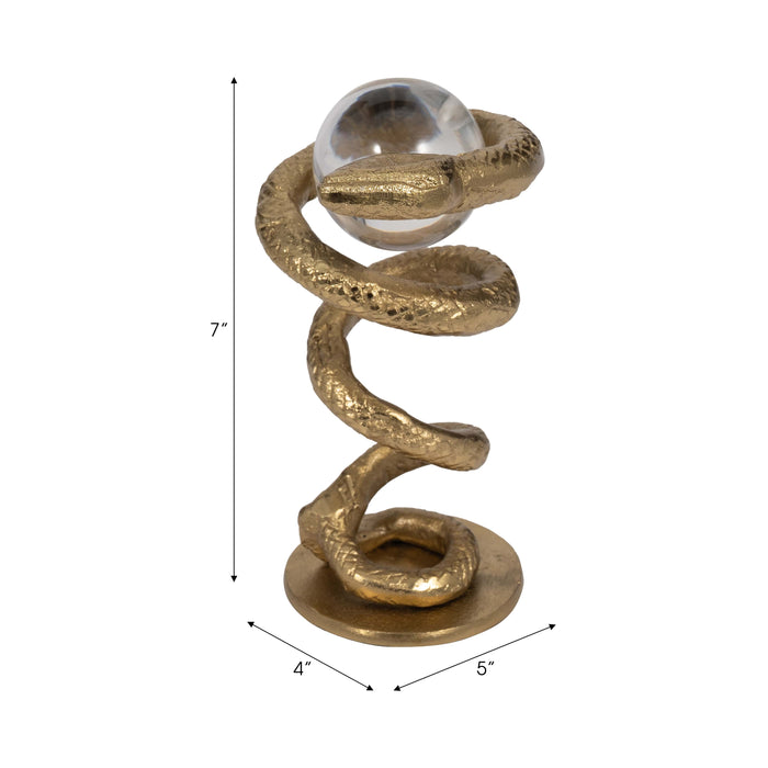 Serpent enroulé de 7 po en métal avec boule en acrylique - doré