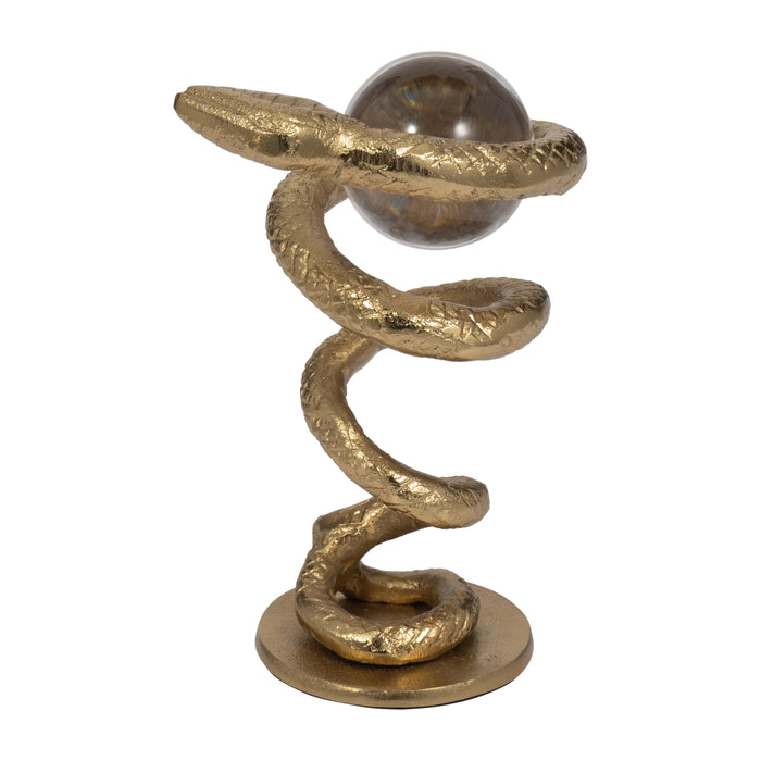Serpent enroulé de 7 po en métal avec boule en acrylique - doré