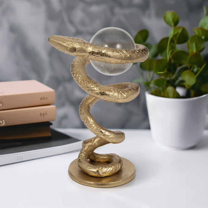 Serpent enroulé de 7 po en métal avec boule en acrylique - doré