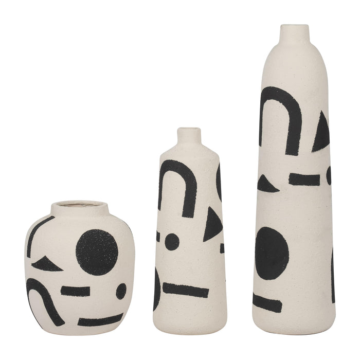 Vase Funky de 15 po en céramique - ivoire et noir