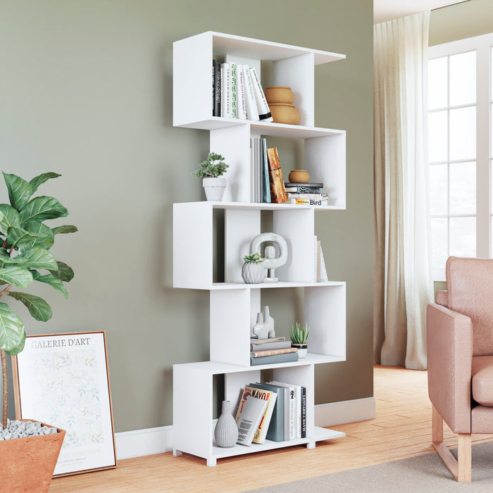 Bibliothèque charmante Petrolina de Manhattan Comfort avec 5 tablettes en zigzag - blanche