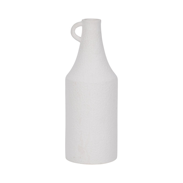 Vase en forme de bouteille de 12 po en dolomite à texture rugueuse - blanc