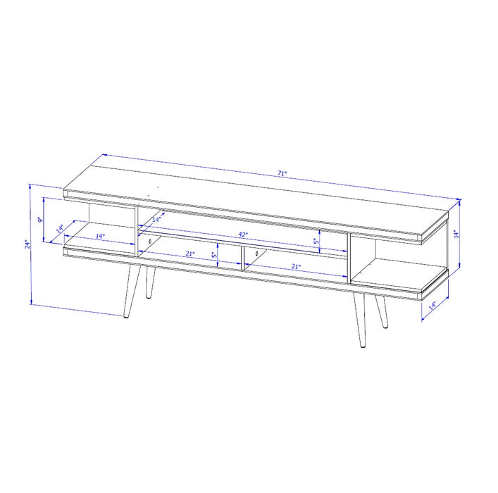 Meuble pour téléviseur Utopia de Manhattan Comfort de 70,47 po avec pattes évasées en bois et 4 tablettes - blanc cassé et crème d'érable