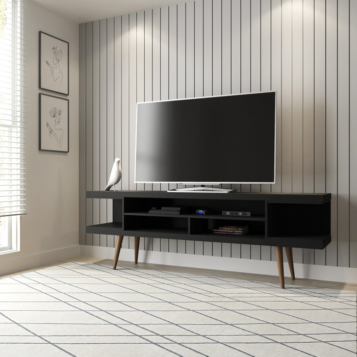 Meuble pour téléviseur Utopia de Manhattan Comfort de 70,47 po avec pattes évasées en bois et 4 tablettes - noir