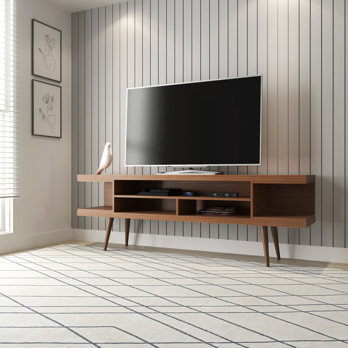 Meuble pour téléviseur Utopia de Manhattan Comfort de 70,47 po avec pattes évasées en bois et 4 tablettes - crème d'érable