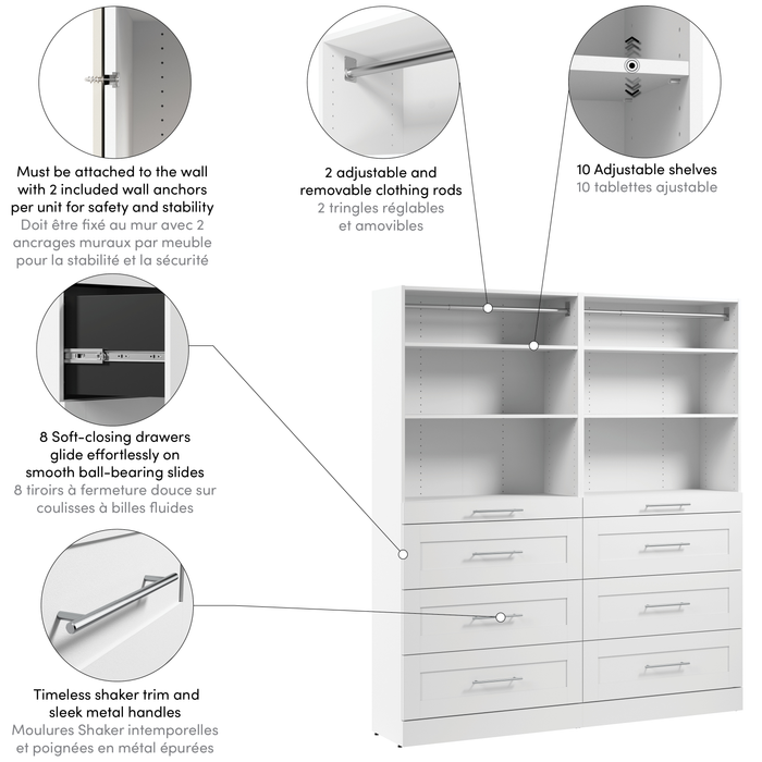 Système de garde-robe et pièce-penderie modulaire Florence de Bestar de 71 po avec rangement - blanc