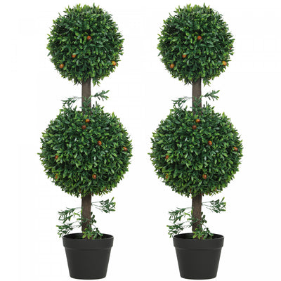 HOMCOM 3FT Artificial Boxwood Topiary Trees Fake Plants Set of 2, Green