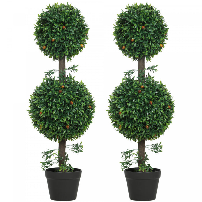 HOMCOM Lot de 2 Arbres Topiaires Artificiels en Buis, Plantes Fausse, Vert