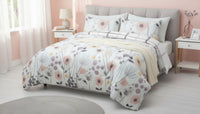 Ensemble Douillette Simple Mirabelle - Literie Reversible a Fleurs Aquarelle Rose et Gris