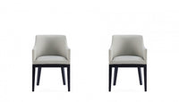 Fauteuil en bois moderne Gansevoort en cuir vegetalien gris pierre - Lot de 2
