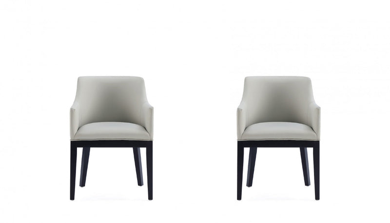 Fauteuil en bois moderne Gansevoort en cuir vegetalien gris pierre - Lot de 2