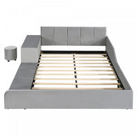  Lit Lily en velours rembourre avec bureau et tabouret, taille Queen, gris