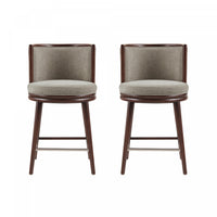 Tabouret de comptoir moderne en bois et tissu creme Evalyn - Lot de 2