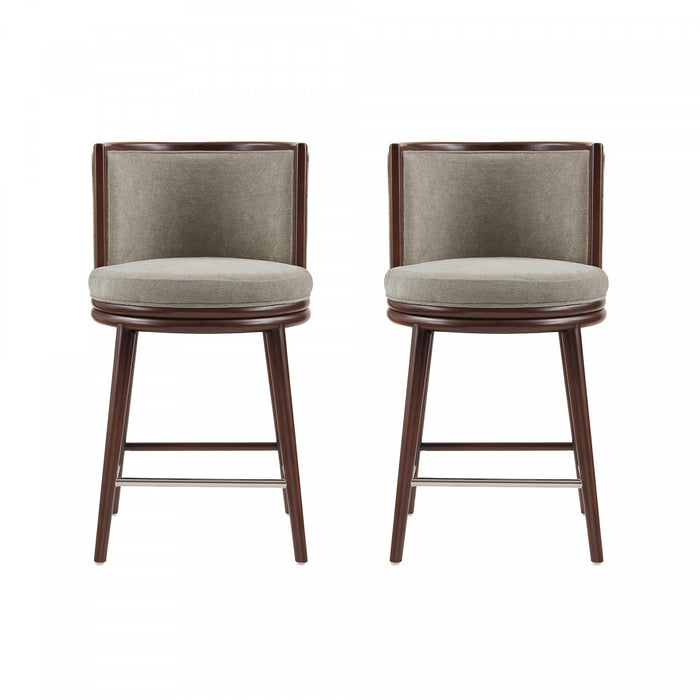 Tabouret de comptoir moderne en bois et tissu creme Evalyn - Lot de 2