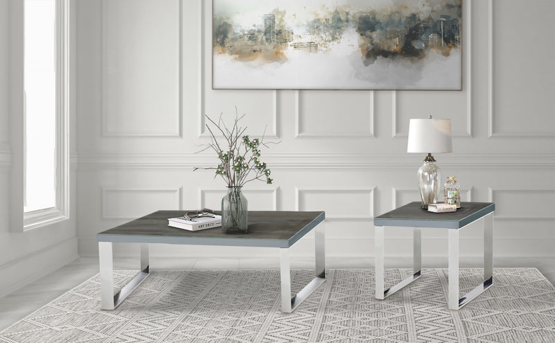 Table de bout Sylph avec finition faux bois et acier inoxydable