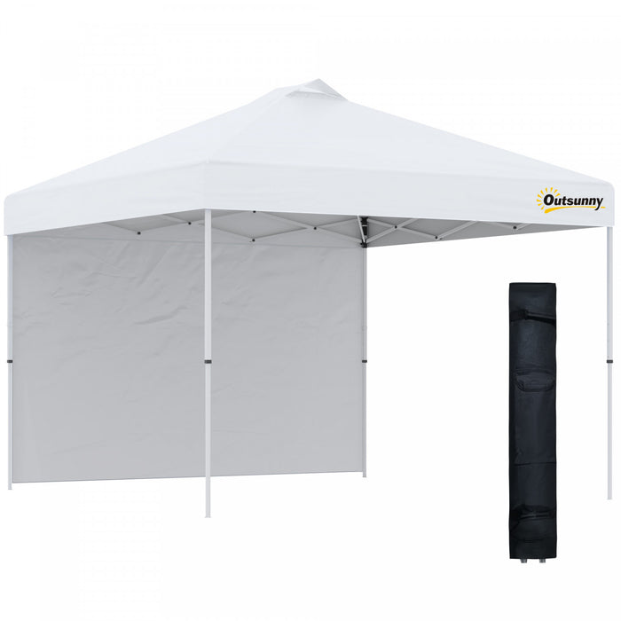 Outsunny Tente A Auvent Escamotable 10' X 10', Paroi Laterale Et Sac, Blanc