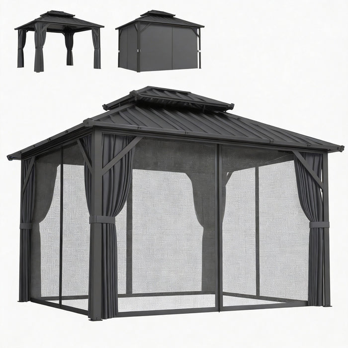 Outsunny Gazebo a Toit Rigide 3 x 3,6 m avec Canopee Double en Acier Galvanise