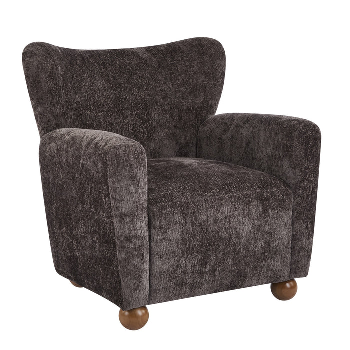 Wingate Fauteuil Aile Confortable en Tissu Premium et Pieds en Bois Massif, Brun Fonce, Teck