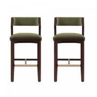 Tabouret de bar moderne en bois Patricia avec revetement en tissu vert tortue - Lot de 2