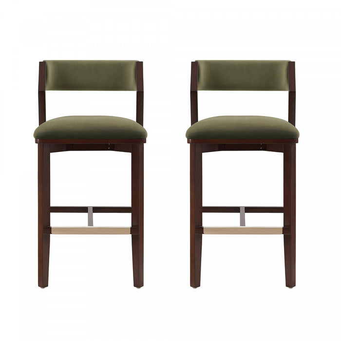 Tabouret de bar moderne en bois Patricia avec revetement en tissu vert tortue - Lot de 2