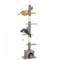 Pawhut Arbre A Chat Du Sol Au Plafond, Tour Pour Chat Avec Hauteur Reglable De 90,5