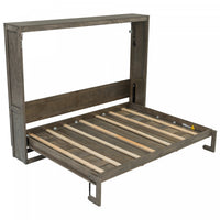  Lit escamotable Olivia en bois massif avec lumiere LED et armoire pliante, taille full, marron