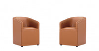 Fauteuil moderne Anna en cuir vegetalien couleur brun selle - Lot de 2