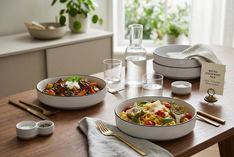 Cena Home Ensemble de 4 Bols a Soupe ou Pates, Style Bistro en Gres de 20 cm