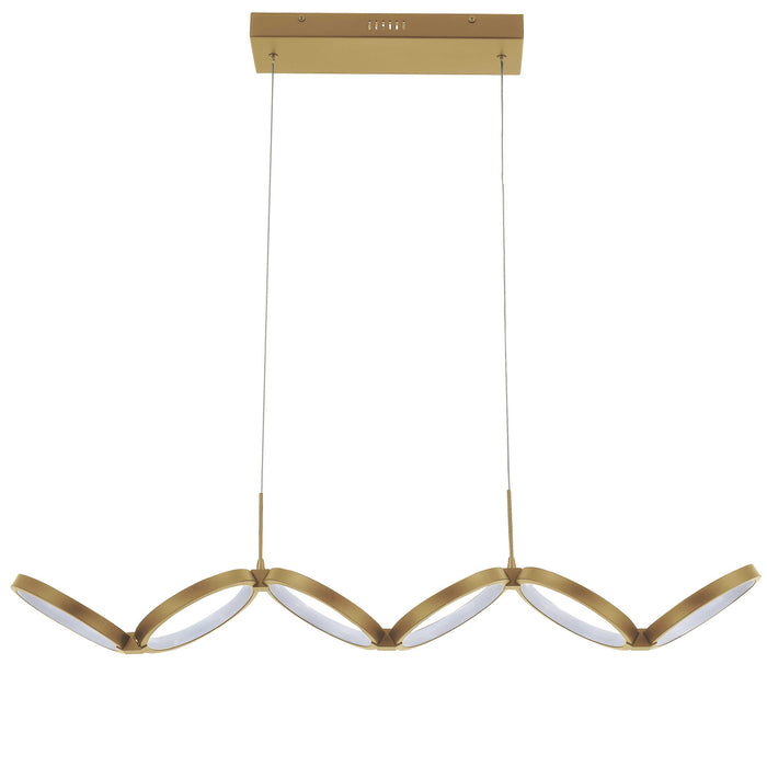Luminaire suspendu horizontal Philo de Dainolite en silicone blanc qui diffuse la lumière, avec fini laiton vieilli et ampoule à DEL de 50 W
