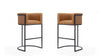 Tabouret de bar rembourre en metal style cosmopolite mi-siecle moderne, coloris camel - Lot de 2