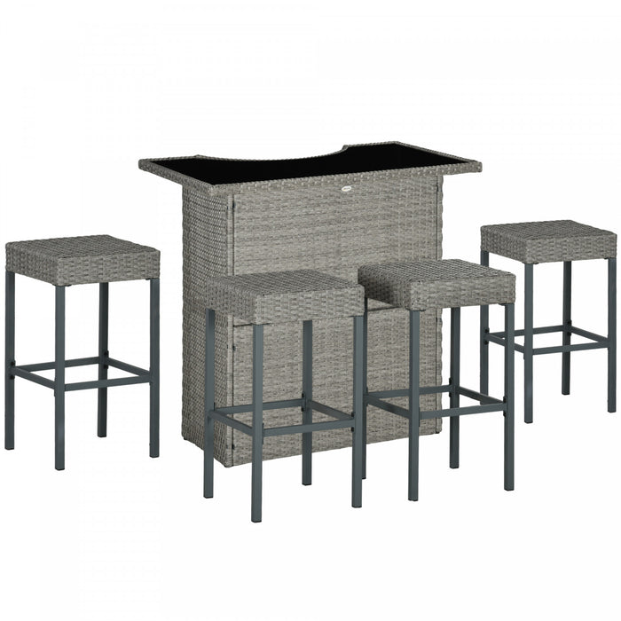 Outsunny Ensemble De Bar De Terrasse 5 Pieces, 4 Chaises De Bar, Gris