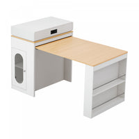  Table a manger extensible Logan avec plateau pliant et tiroirs de rangement, blanc