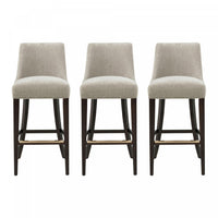 Tabouret de bar moderne Beever en bois et chenille taupe - Lot de 3