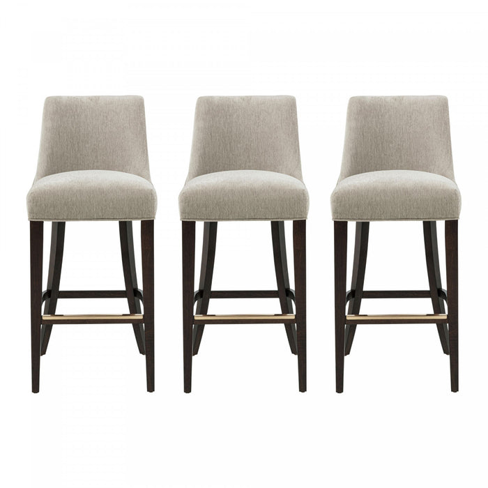 Tabouret de bar moderne Beever en bois et chenille taupe - Lot de 3