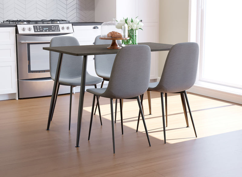 Chaise de salle à manger avec siège en tissu gris et base robuste en métal noir