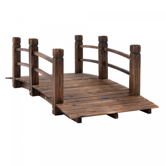 Outsunny 5ft Wood Garden Pont Paysage Decoratif Exterieur Rails Lateraux Arriere-cour Pont De Lune Decor De Parc Bois Teinte
