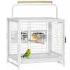 Pawhut Cage De Transport Pour Oiseaux Pour Perroquets, Conures, Perruches Calopsittes Grises D'afrique Avec Perchoir, Bols En Acier Inoxydable, Plateau Coulissant, Blanc