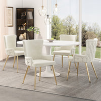  Chaises de salle a manger Luna en velours avec revetement capitonne et pieds metalliques dores, lot de 4, beige