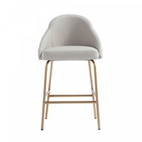 Tabouret de comptoir moderne en metal Gracie, rembourre, gris pierre et or