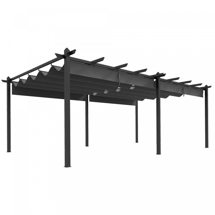 Outsunny Pergola Ave Auvent Retractable De 12' X 20', Pergola En Aluminium, Abri Pare-soleil Exterieur Pour Grill, Patio, Jardin, Terrasse