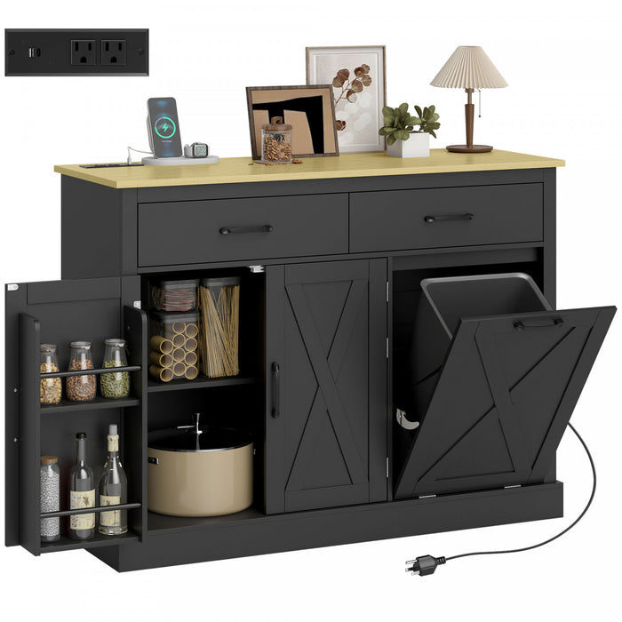 HOMCOM Meuble a Poubelle Basculant avec Station de Charge, Ilot de Cuisine