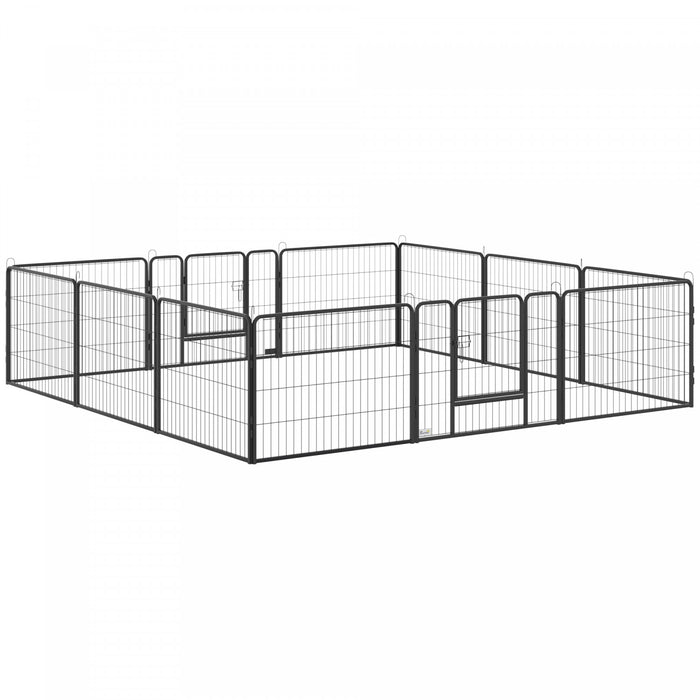 Pawhut Enclos Pour Chien Avec Portail, 12 Panneaux En Metal Parc Pour Chiot, Cloture Portable Pour Chien Exterieur Interieur, 24\"h