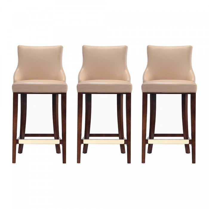 Tabouret de bar moderne en bois avec assise rembourree Shubert, coloris beige - Lot de 3