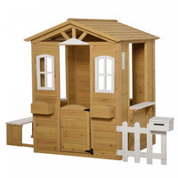 Outsunny Maison De Jeu En Bois D'exterieur Avec Porte Fenetres Boite Aux Lettres Porte-pot De Fleurs