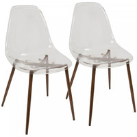 Chaise d’appoint de salle à manger moderne du milieu du 20e siècle Clara transparente et noyer - ensemble de 2