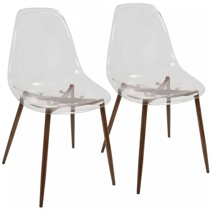 Chaise d’appoint de salle à manger moderne du milieu du 20e siècle Clara transparente et noyer - ensemble de 2