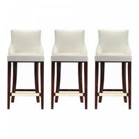  Tabouret de bar moderne en bois Shubert avec revetement en ivoire - Lot de 3
