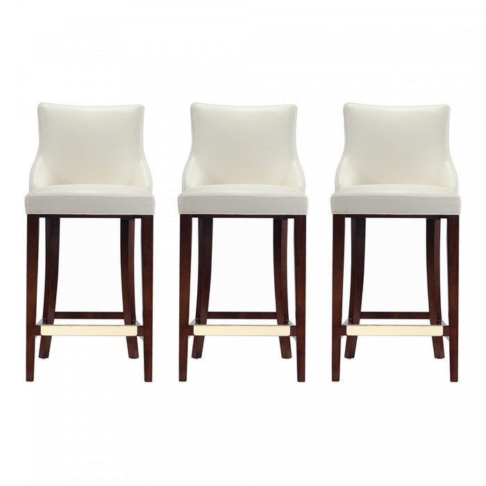 Tabouret de bar moderne en bois Shubert avec revetement en ivoire - Lot de 3