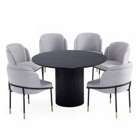  Ensemble de salle a manger moderne industriel chic Flor et Hathaway 7 pieces en gris et noir